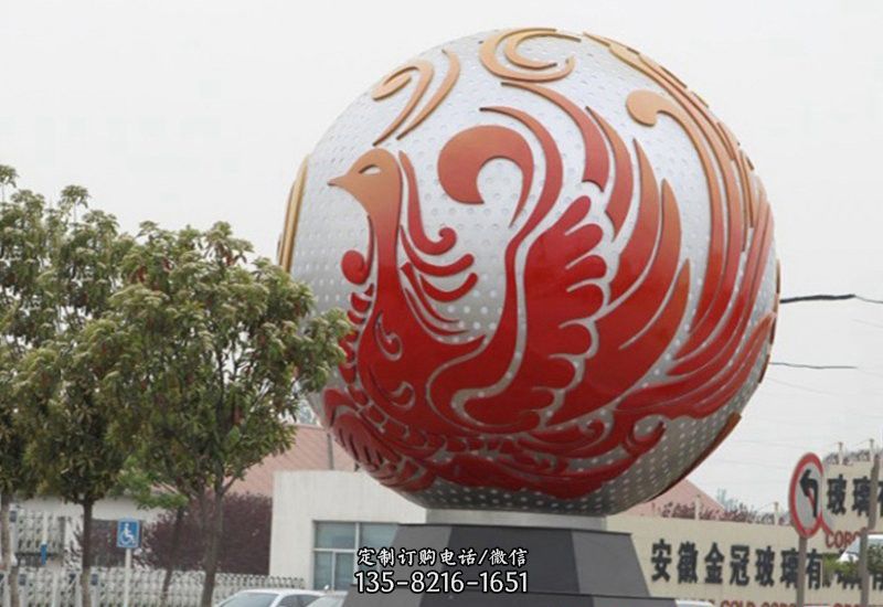 不銹鋼鳳凰浮雕圓球雕塑 不銹鋼鳳凰浮雕圓球雕塑