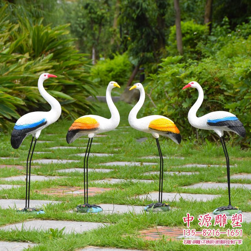 玻璃鋼彩繪仿真仙鶴雕塑園林裝飾動(dòng)物擺件