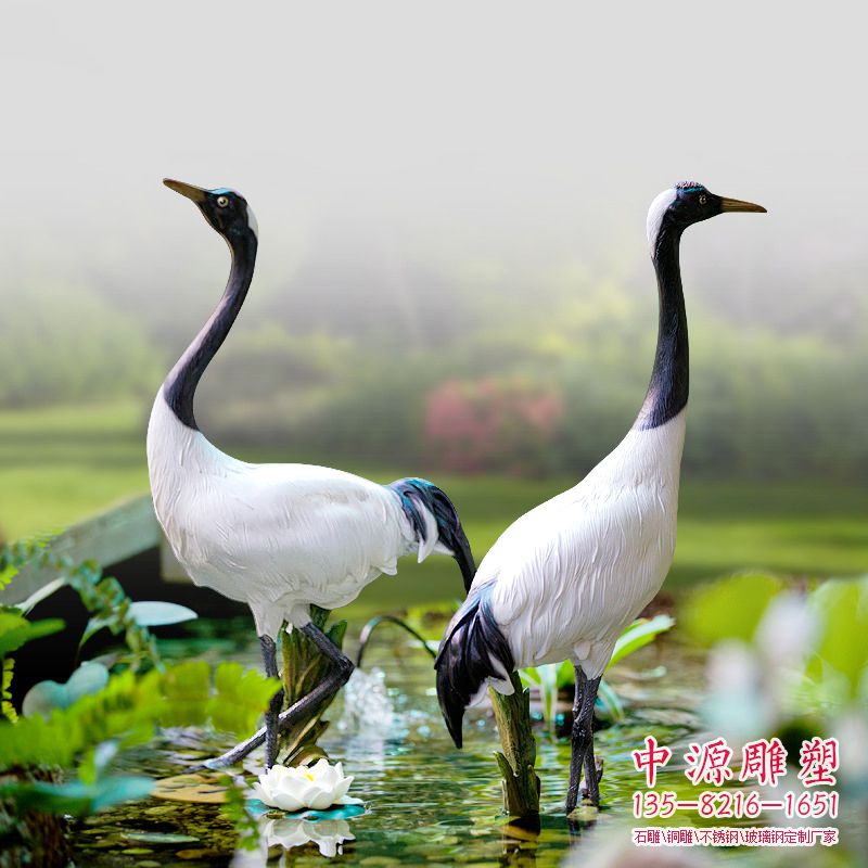 園林水景仿真仙鶴玻璃鋼動(dòng)物雕塑