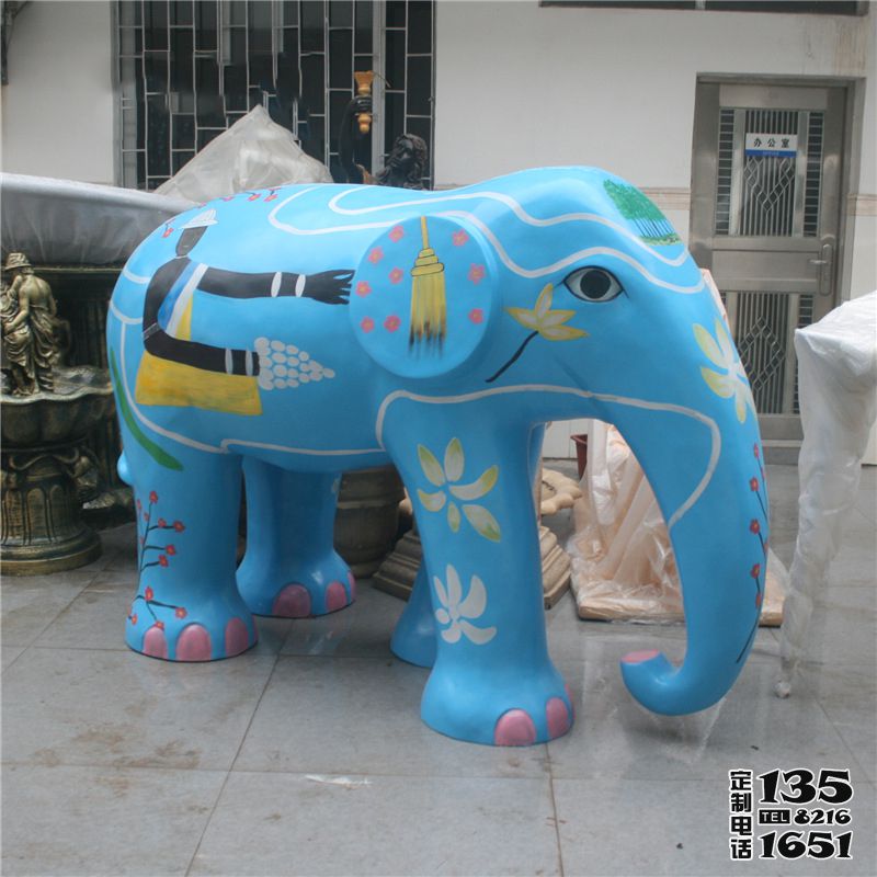 商場(chǎng)大型景觀玻璃鋼彩繪藍(lán)色大象雕塑 商場(chǎng)大型景觀玻璃鋼彩繪藍(lán)色大象雕塑