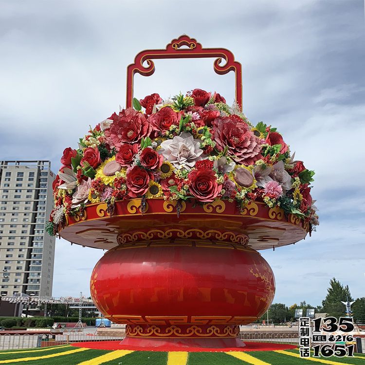 城市廣場(chǎng)玻璃鋼彩繪慶祝國(guó)慶節(jié)的大花籃雕塑 城市廣場(chǎng)玻璃鋼彩繪慶祝國(guó)慶節(jié)的大花籃雕塑