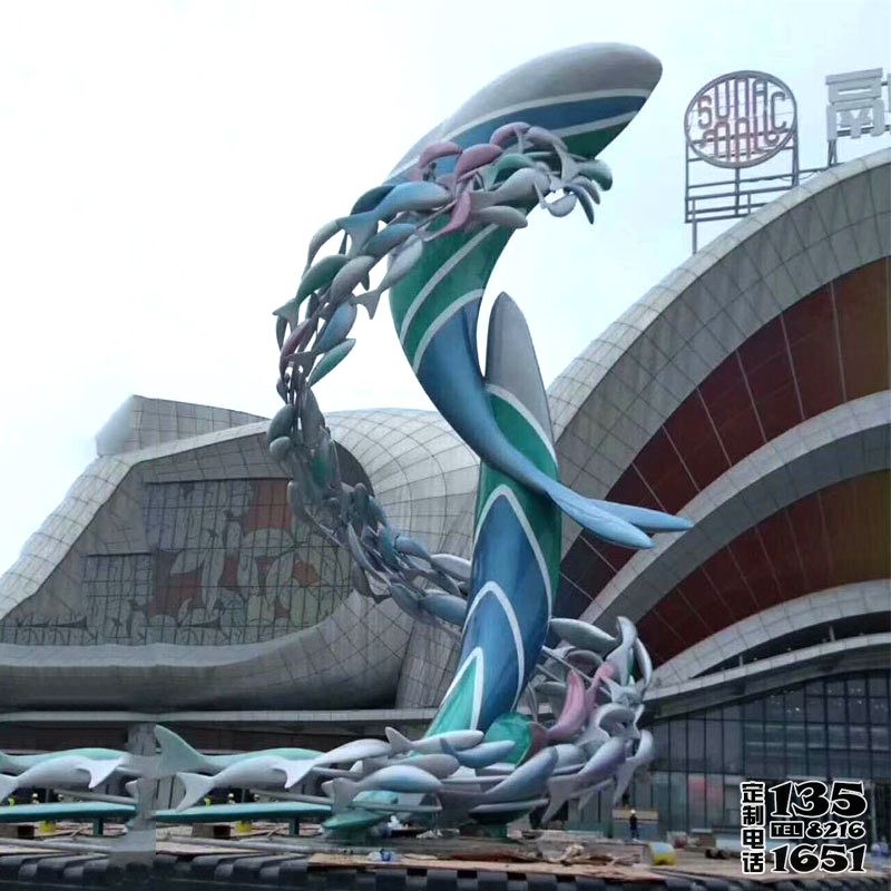 戶外廣場(chǎng)大型創(chuàng)意不銹鋼彩繪跳躍的鯨魚(yú)雕塑 戶外廣場(chǎng)大型創(chuàng)意不銹鋼彩繪跳躍的鯨魚(yú)雕塑